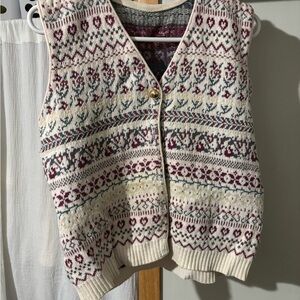 Patterned Cream and Red Women's Sweater Vest